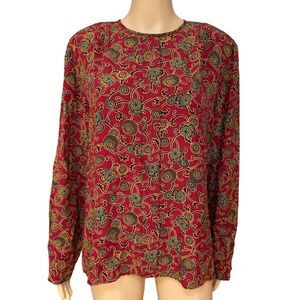 Kasper & company vintage 100% Silk Paisley Print Crewneck Blouse size 12